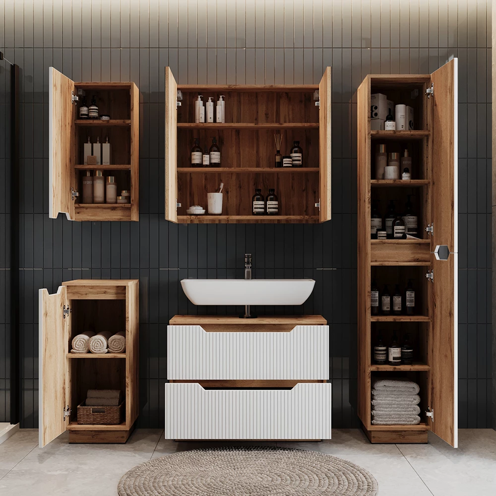 Badmöbel-Set Lotta Eiche/weiß gestreift 2 Teile Vicco
