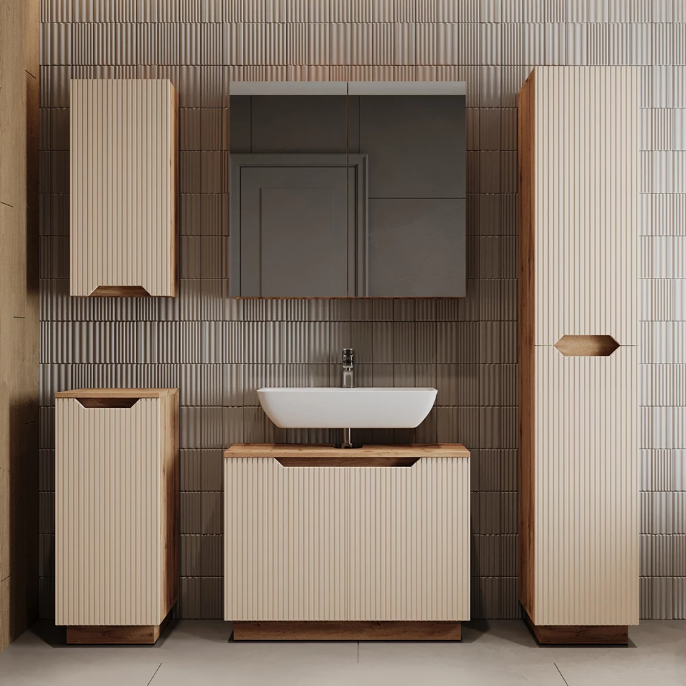 Badmöbel-Set Lotta Eiche/Kaschmir gestreift 3 Teile Vicco