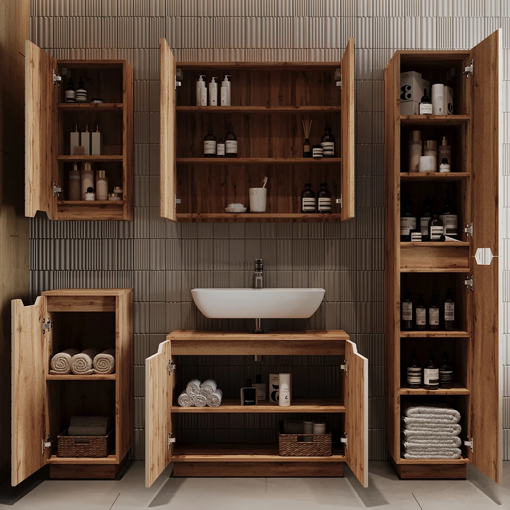 Badmöbel-Set Lotta Eiche/Kaschmir gestreift 3 Teile Vicco