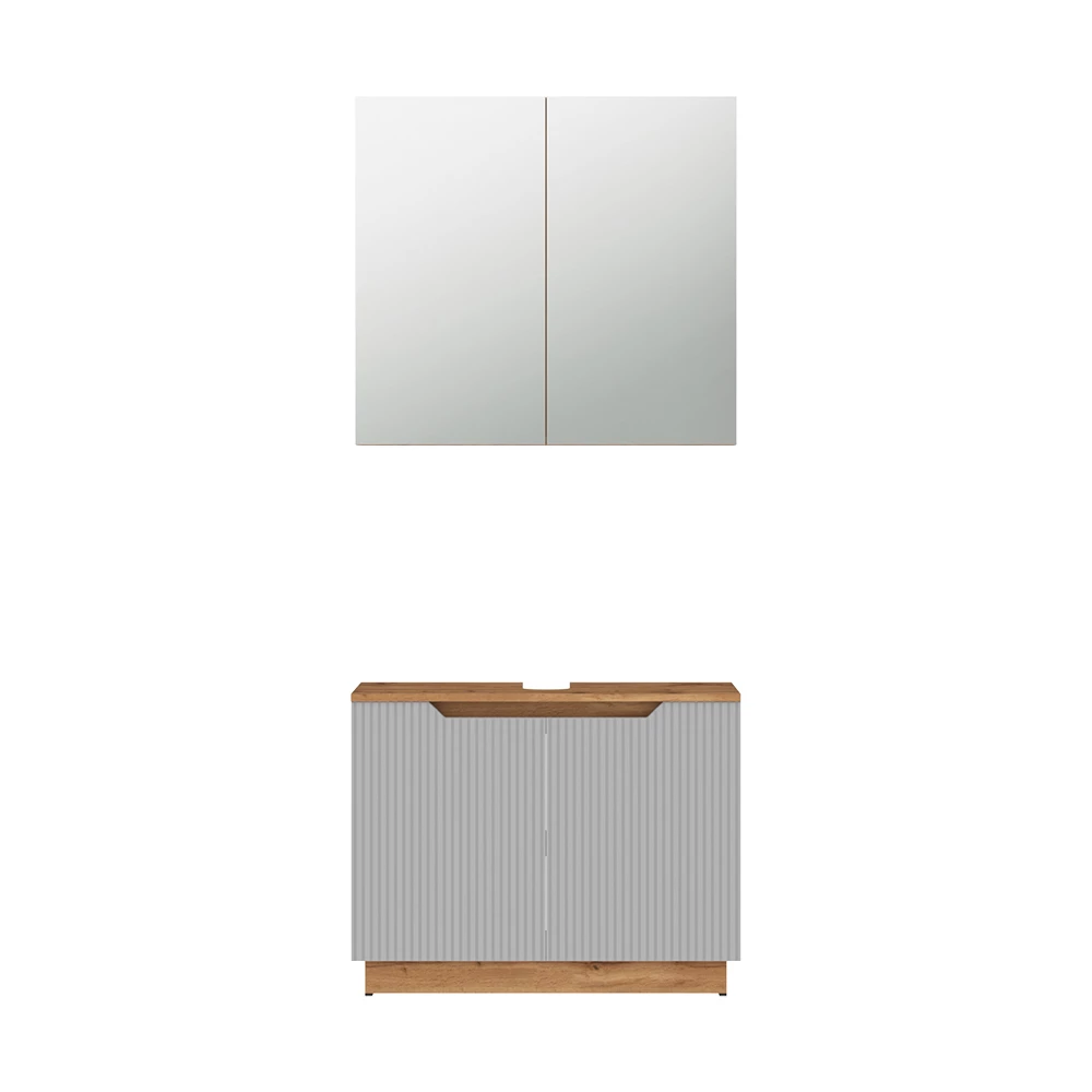 Badkamermeubelset in Eiken/grijs gestreept on white background