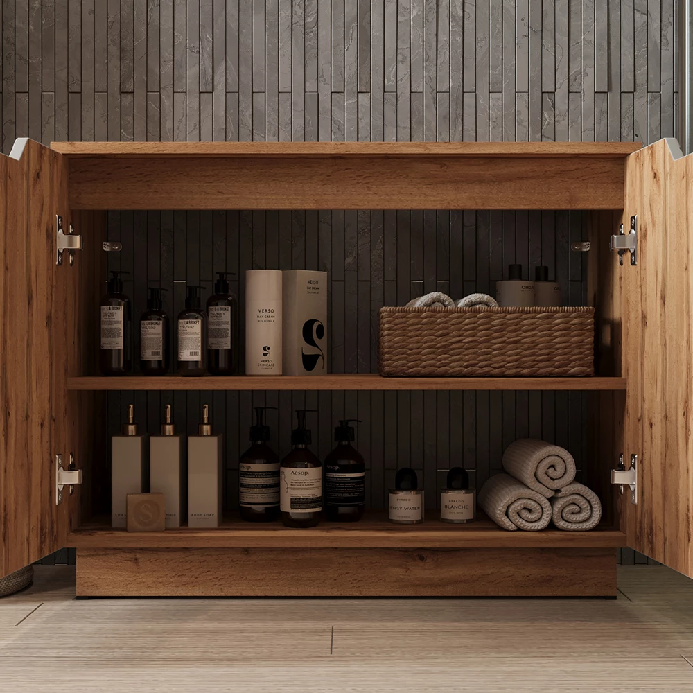 Close-up of Wastafelonderkast in Grijs, showing texture/details