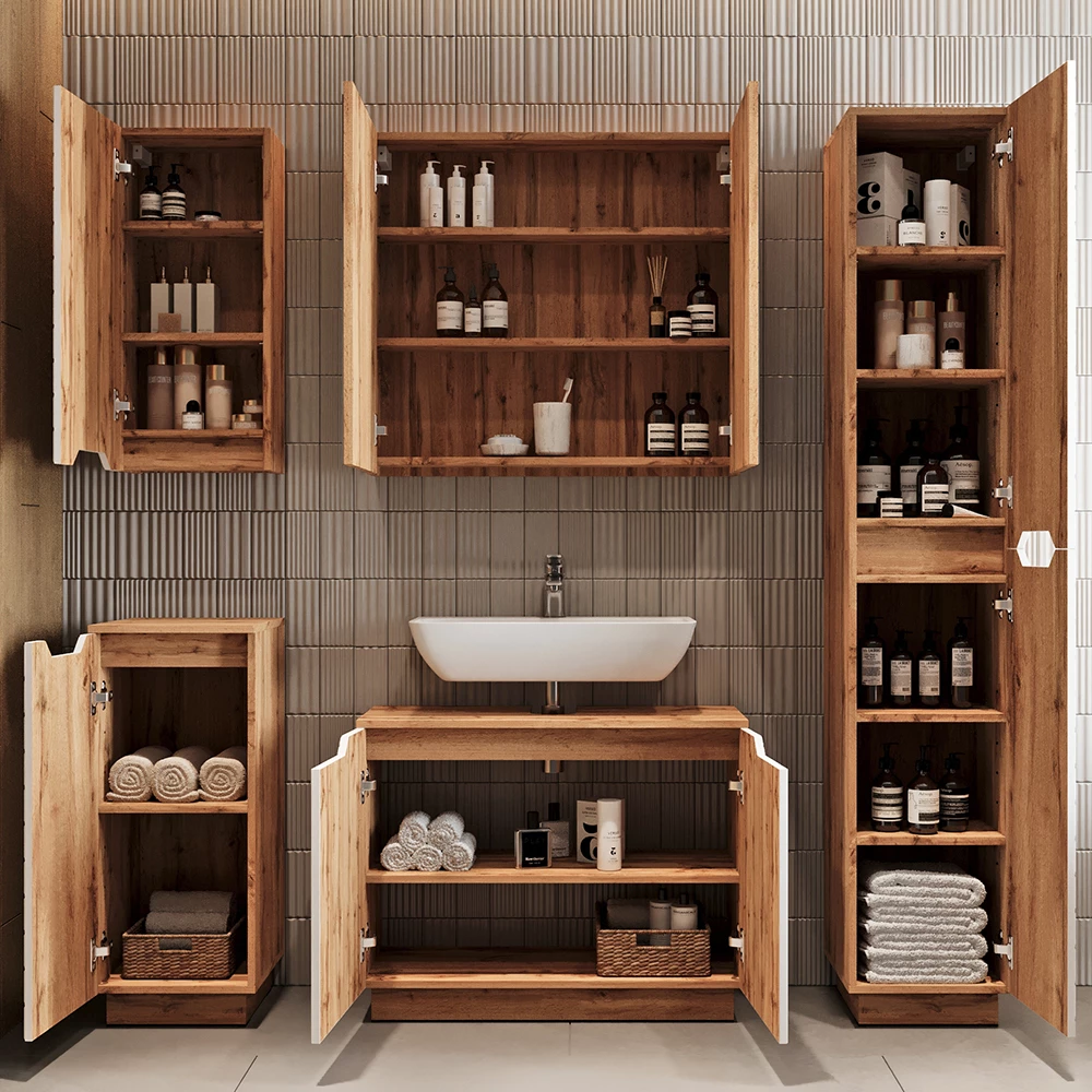 Badmöbel-Set Lotta Eiche/weiß gestreift 2 Teile Vicco