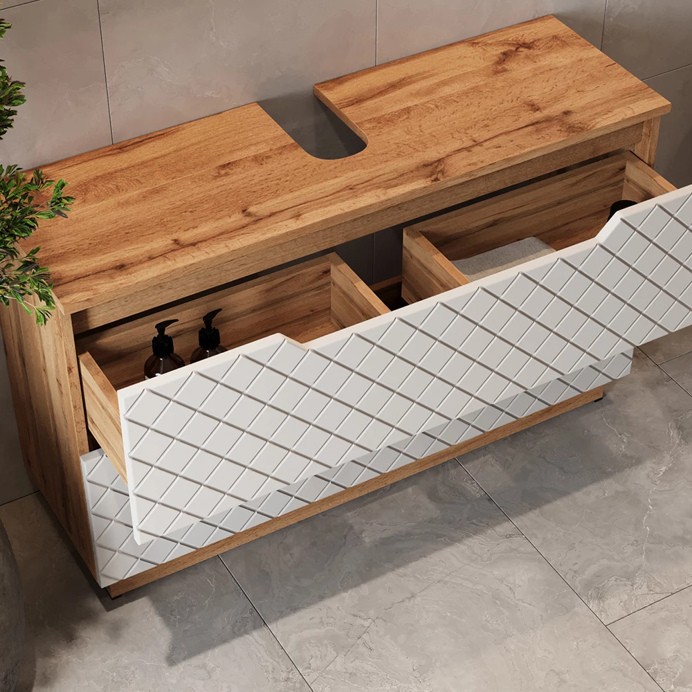 Close-up of Wastafelonderkast in Wit, showing texture/details