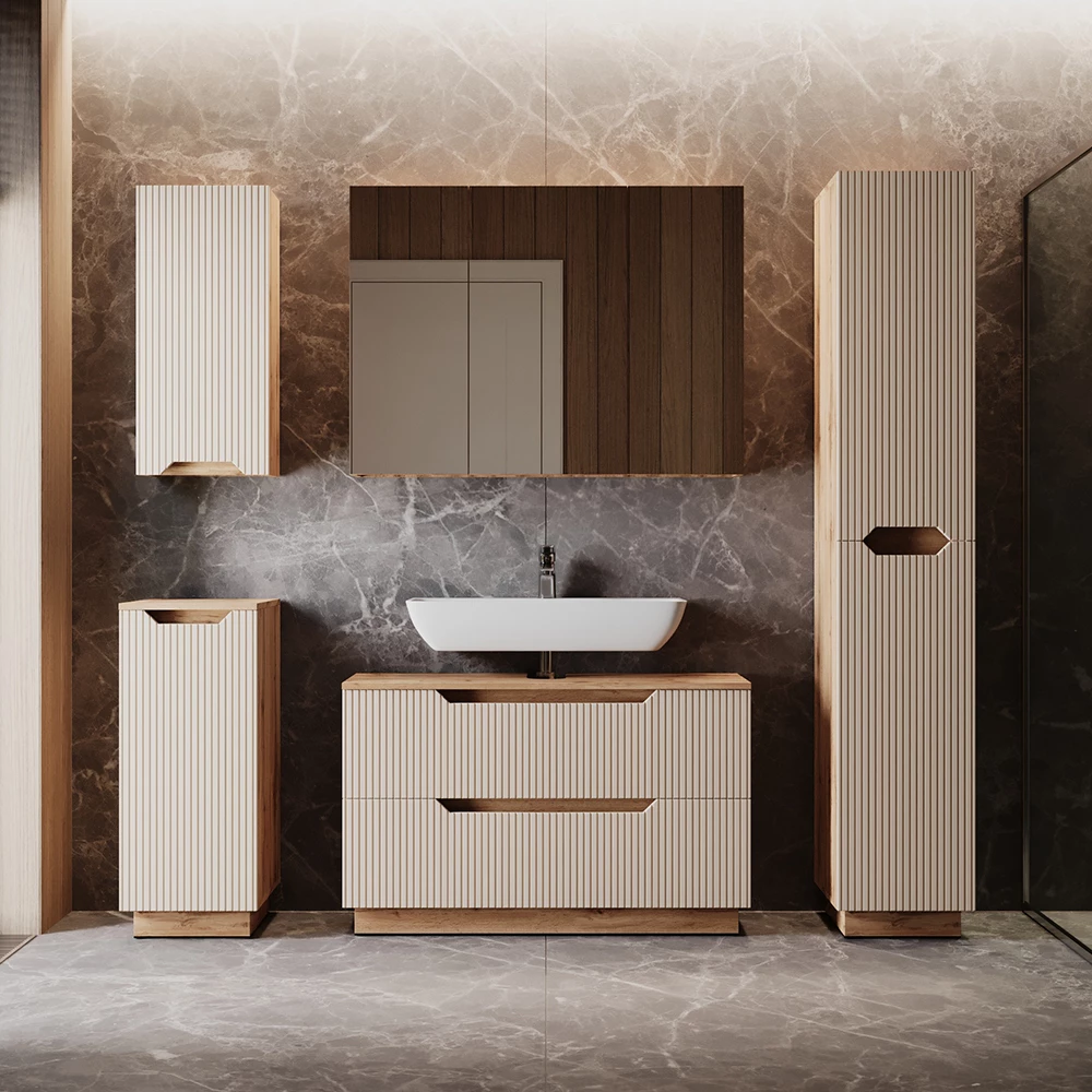 Badkamermeubelset Lotta Eiken/kasjmier gestreept 4 delen Vicco