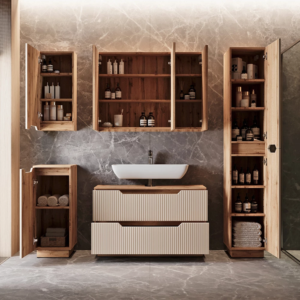 Badkamermeubelset Lotta Eiken/kasjmier gestreept 4 delen Vicco