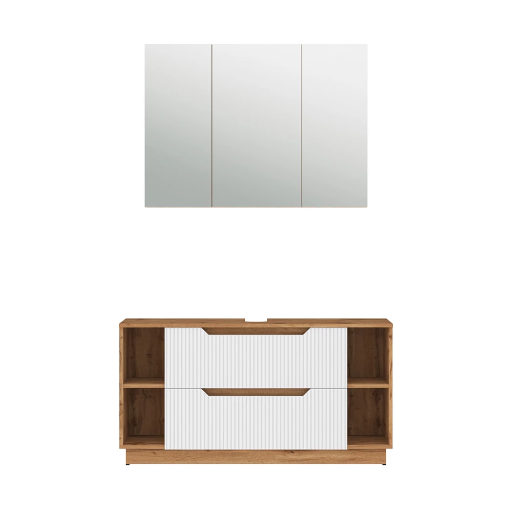 Badkamermeubelset in Eiken/wit gestreept on white background