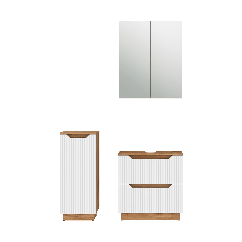 Badkamermeubelset in Eiken/wit gestreept on white background
