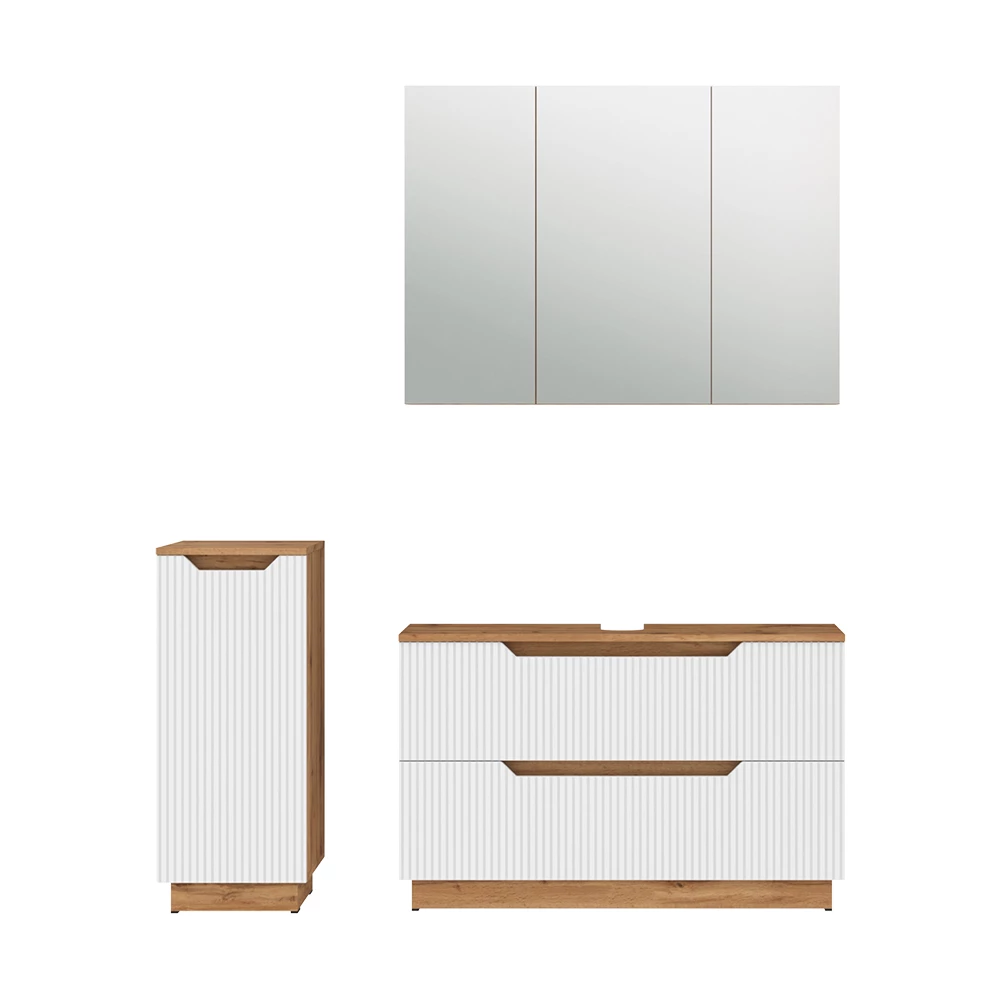 Badkamermeubelset in Eiken/wit gestreept on white background