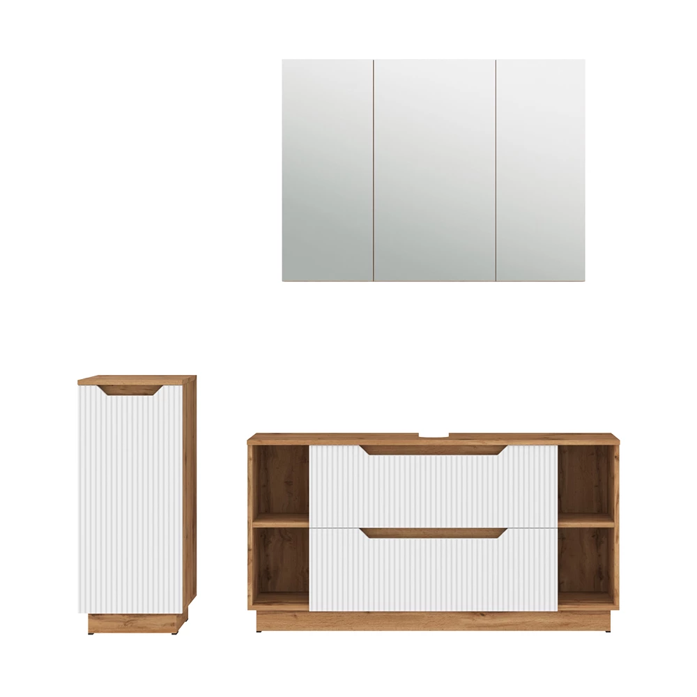 Badkamermeubelset in Eiken/wit gestreept on white background