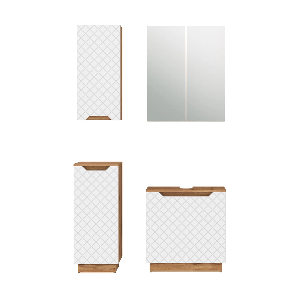 Badkamermeubelset in Eiken/wit gestreept on white background