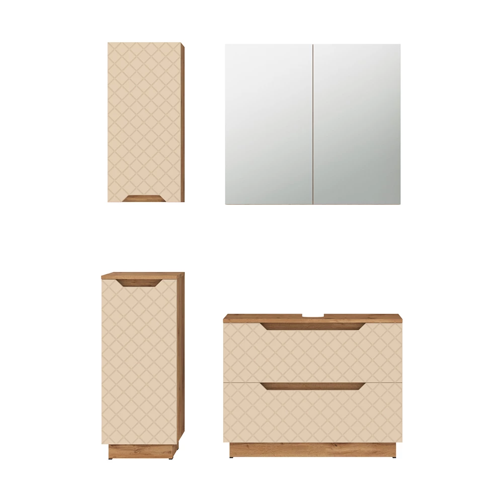 Badkamermeubelset in Eiken/kasjmier met tegelstructuur on white background