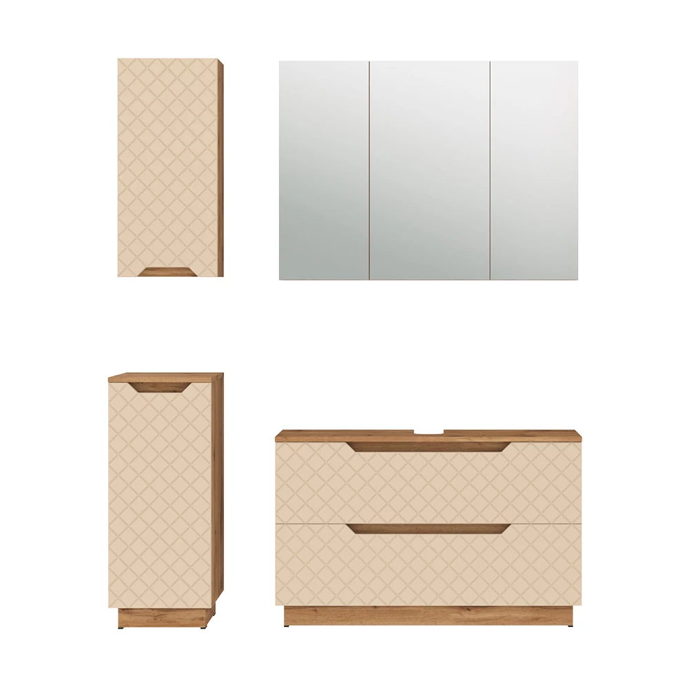 Badkamermeubelset in Eiken/kasjmier met tegelstructuur on white background