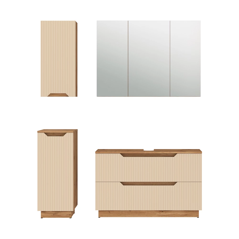 Badkamermeubelset in Eiken/kasjmier gestreept on white background