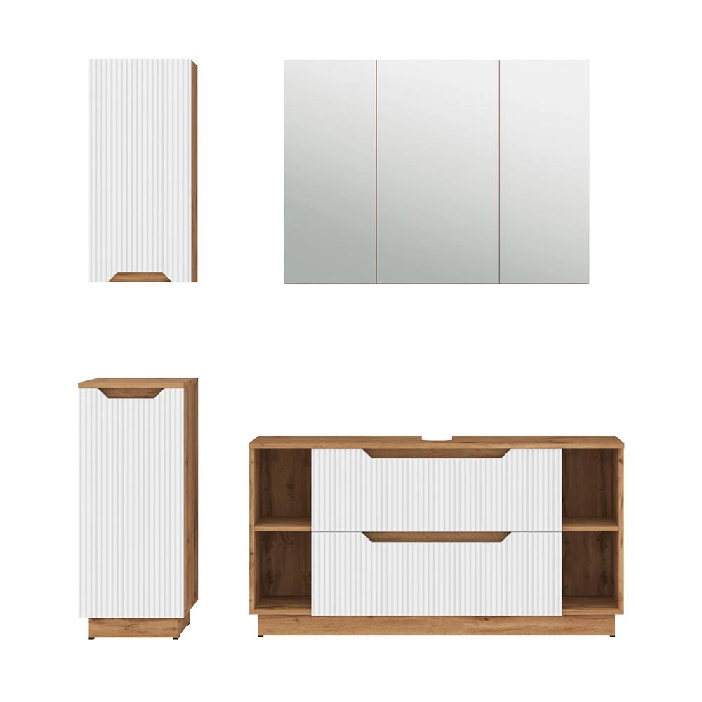 Badkamermeubelset in Eiken/wit gestreept on white background