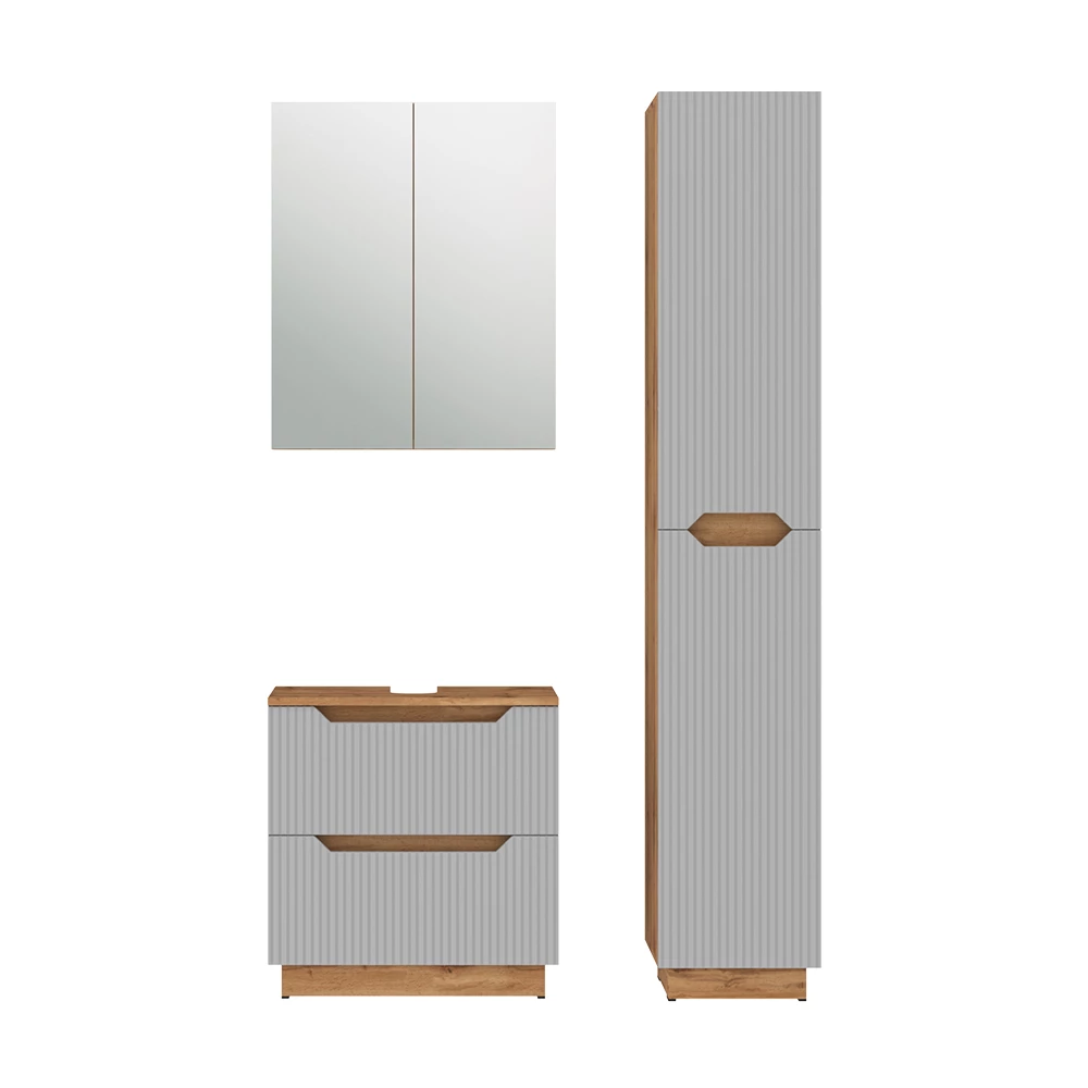 Badkamermeubelset in Eiken/grijs gestreept on white background