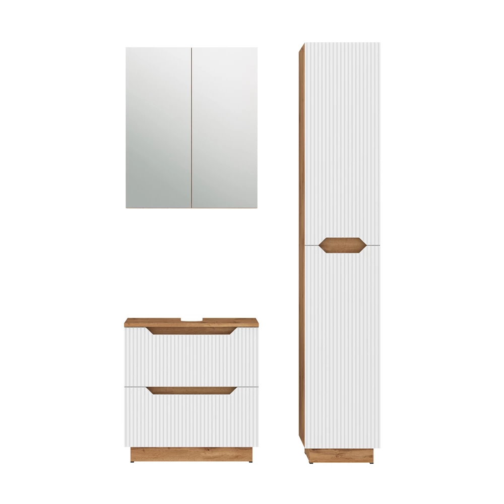 Badkamermeubelset in Eiken/wit gestreept on white background
