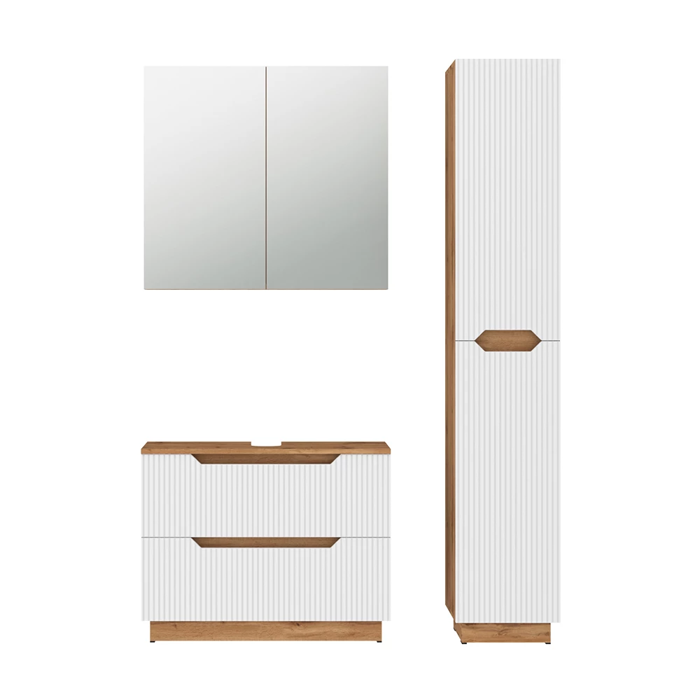 Badkamermeubelset in Eiken/wit gestreept on white background