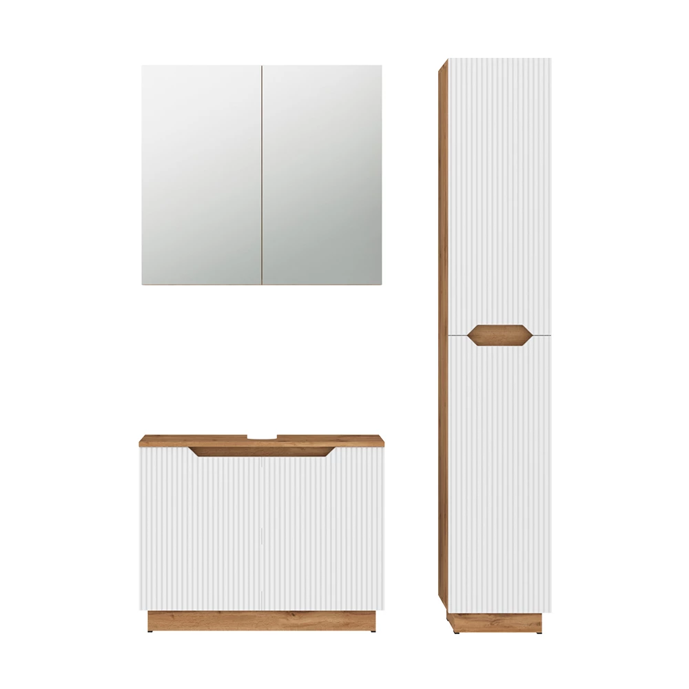 Badkamermeubelset in Eiken/wit gestreept on white background