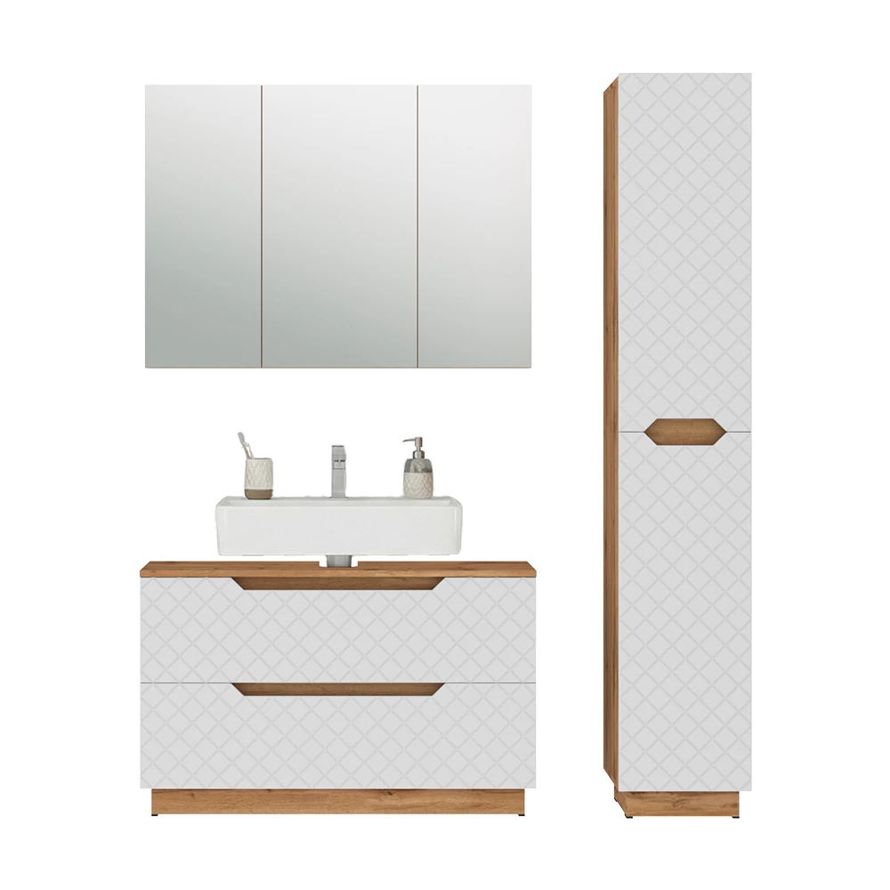 Badkamermeubelset in Wit on white background with decorative elements