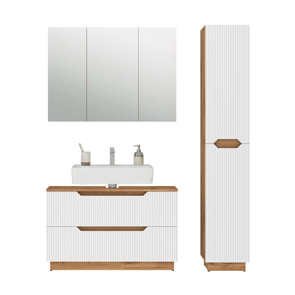 Badkamermeubelset in Wit on white background with decorative elements