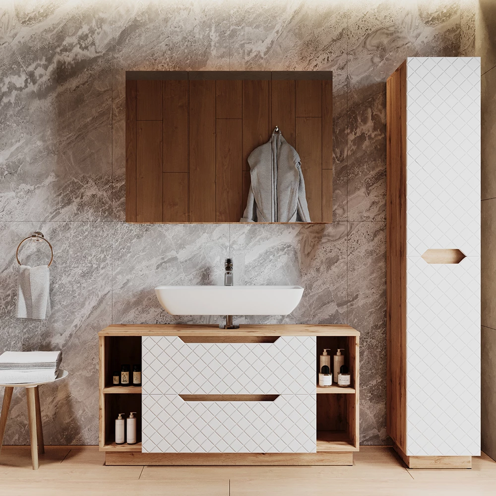 Badkamermeubelset in Wit shown in ambient setting with decoration