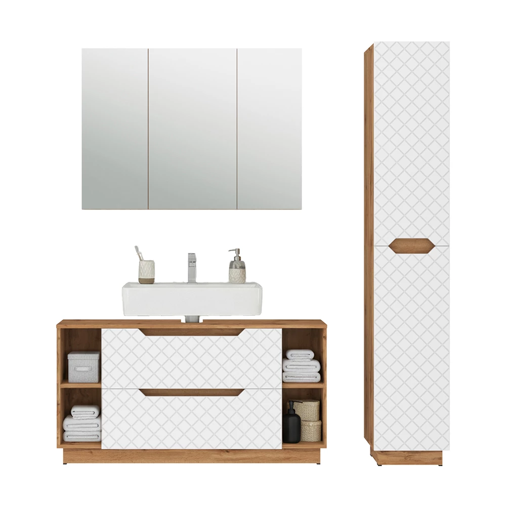 Badkamermeubelset in Wit on white background with decorative elements