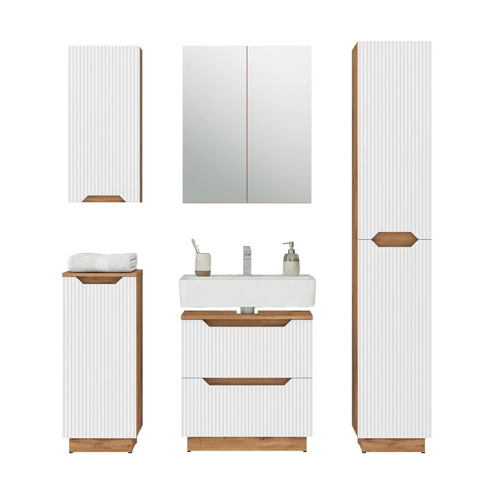 Badkamermeubelset in Wit on white background with decorative elements