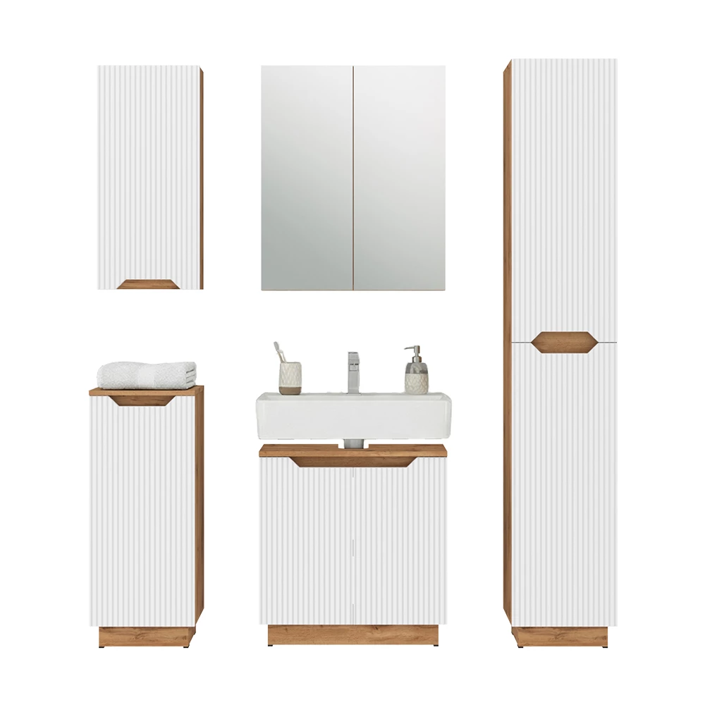 Badkamermeubelset in Wit on white background with decorative elements