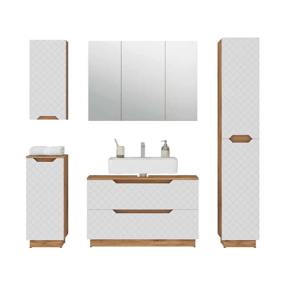 Badkamermeubelset in Wit on white background with decorative elements