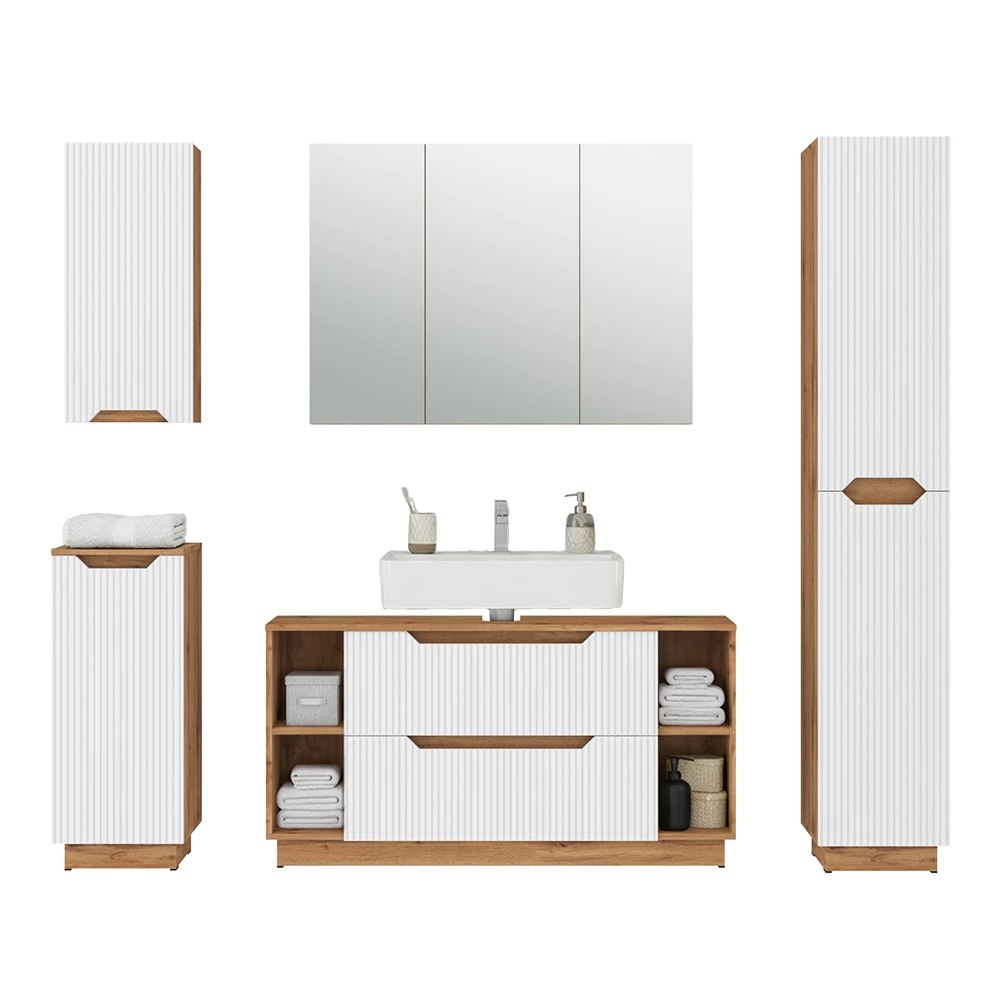 Badkamermeubelset in Wit on white background with decorative elements