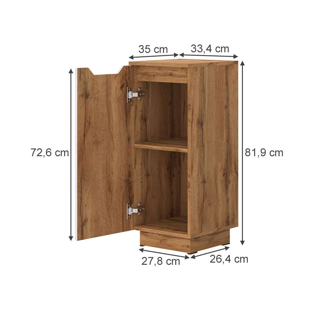 Midischrank in Weiß auf weißem Hintergrund mit sichtbaren Maßen