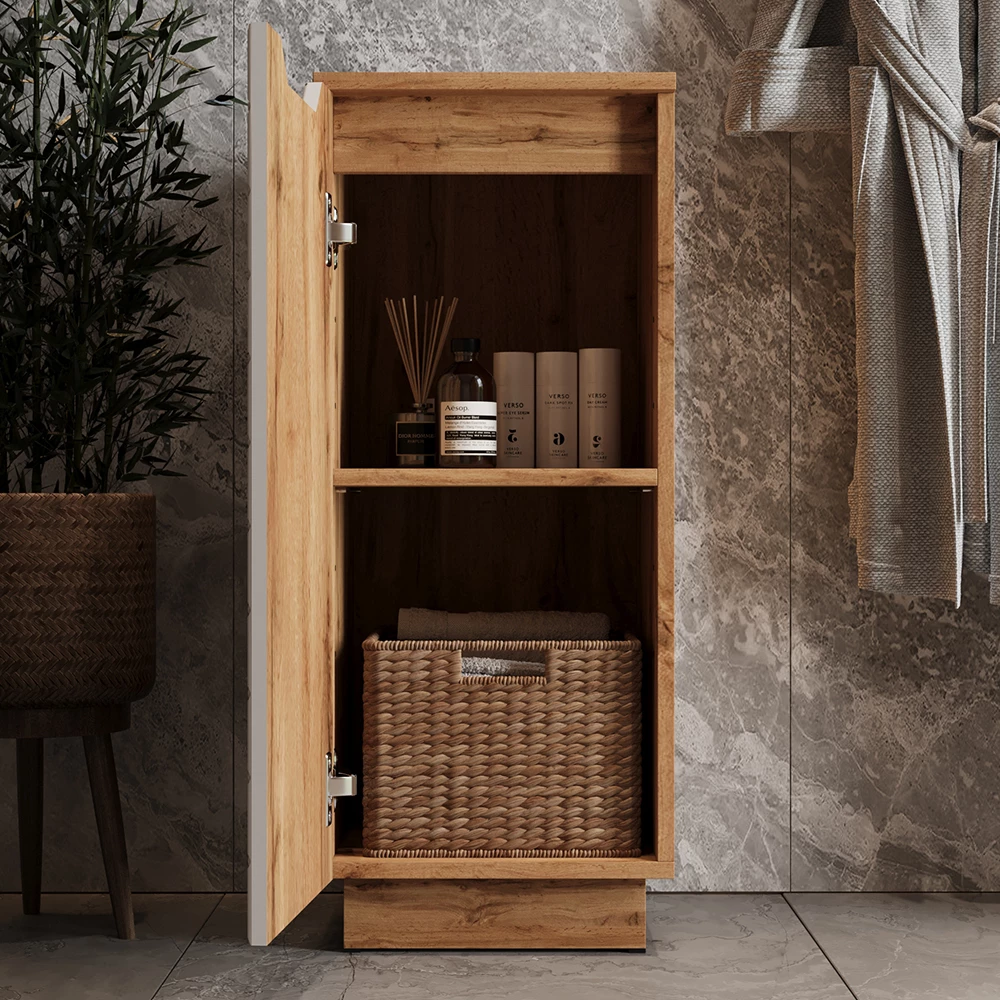 Nahaufnahme von Midischrank in Weiß, zeigt Textur/Details