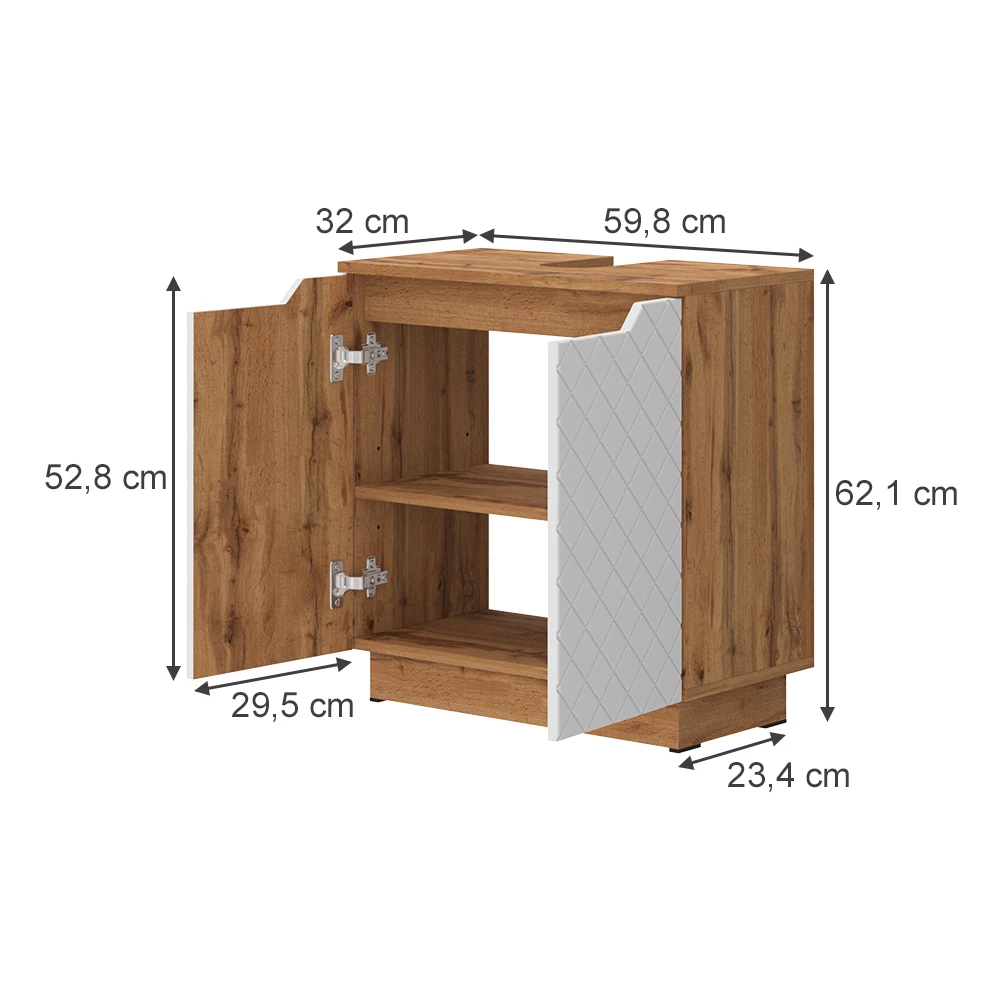 Wastafelonderkast in Wit on white background with visible dimensions