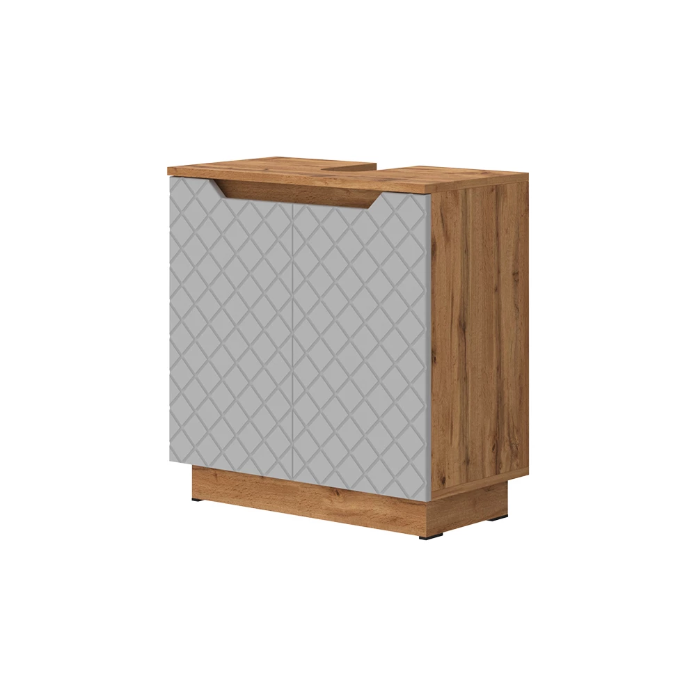 Waschbeckenunterschrank in Grau auf weißem Hintergrund