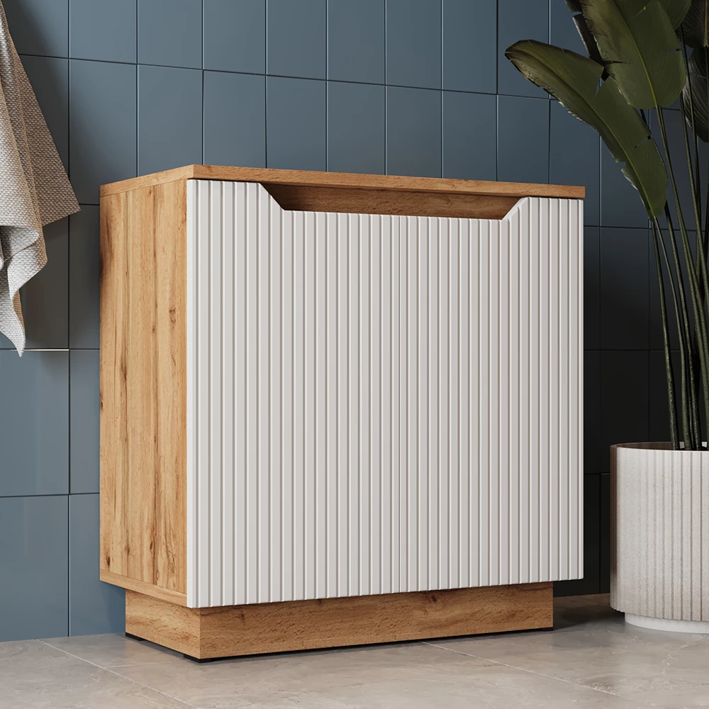 Meuble vasque simple en Blanc, présenté dans un décor ambiant avec décoration