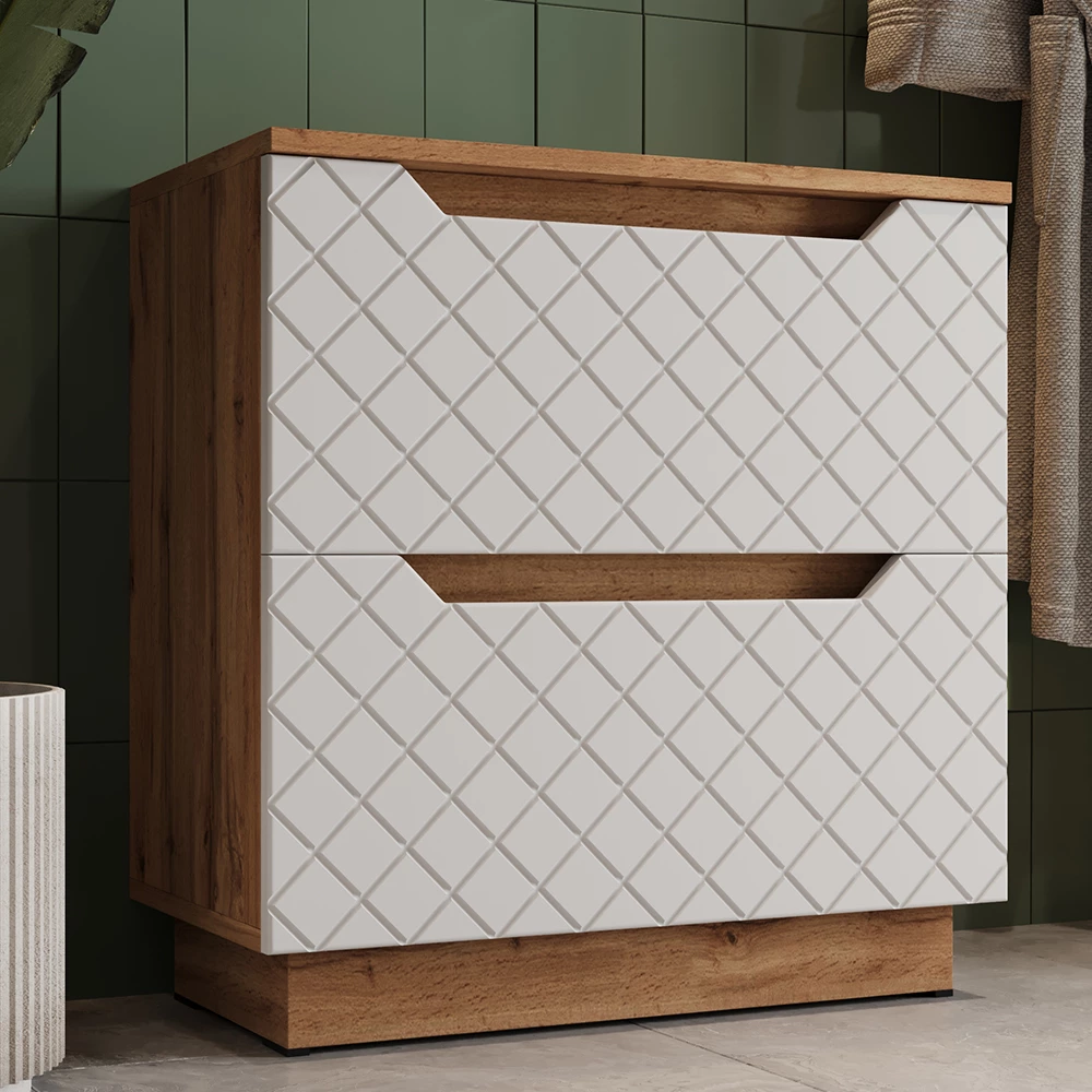 Meuble sous vasque simple en Blanc, présenté dans un décor ambiant avec décoration