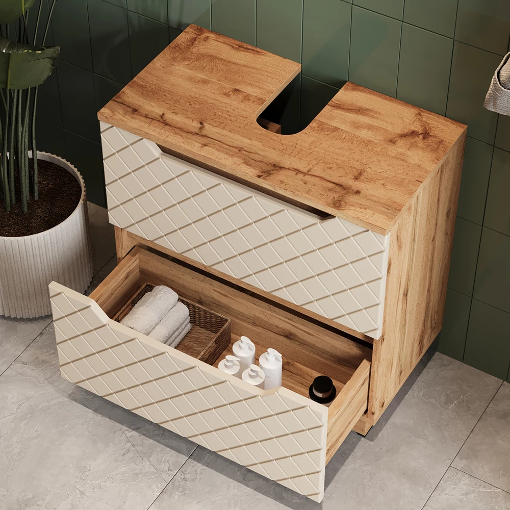 Close-up of Mobile sottolavabo per bagno in Cachemire, showing design and surface details