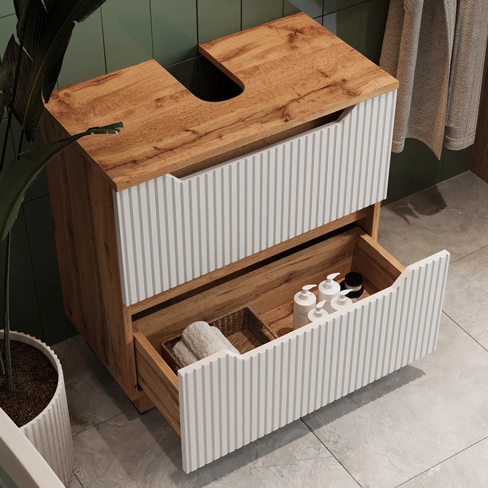 Close-up of Wastafelonderkast in Wit, showing design and surface details