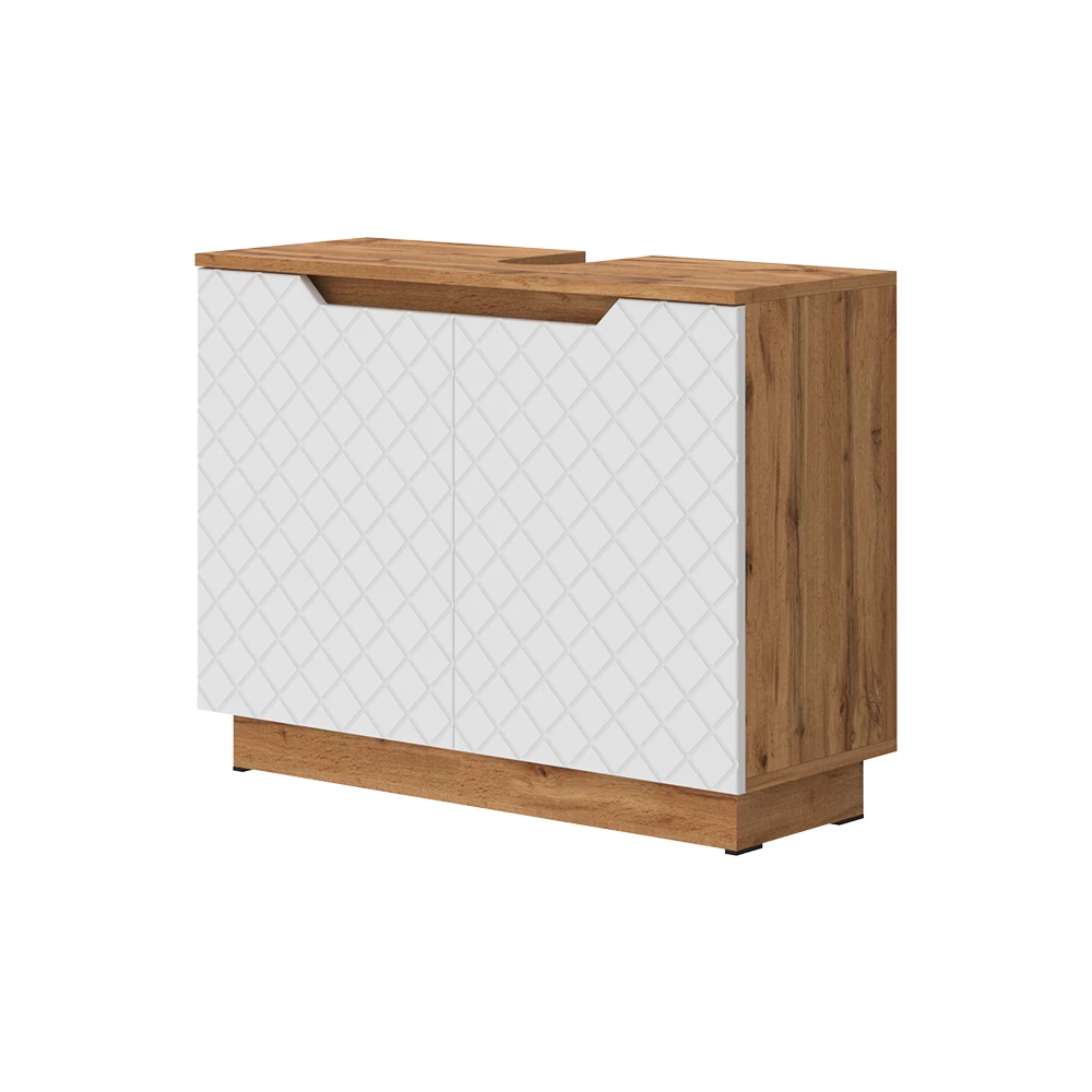 Waschbeckenunterschrank in Weiß auf weißem Hintergrund