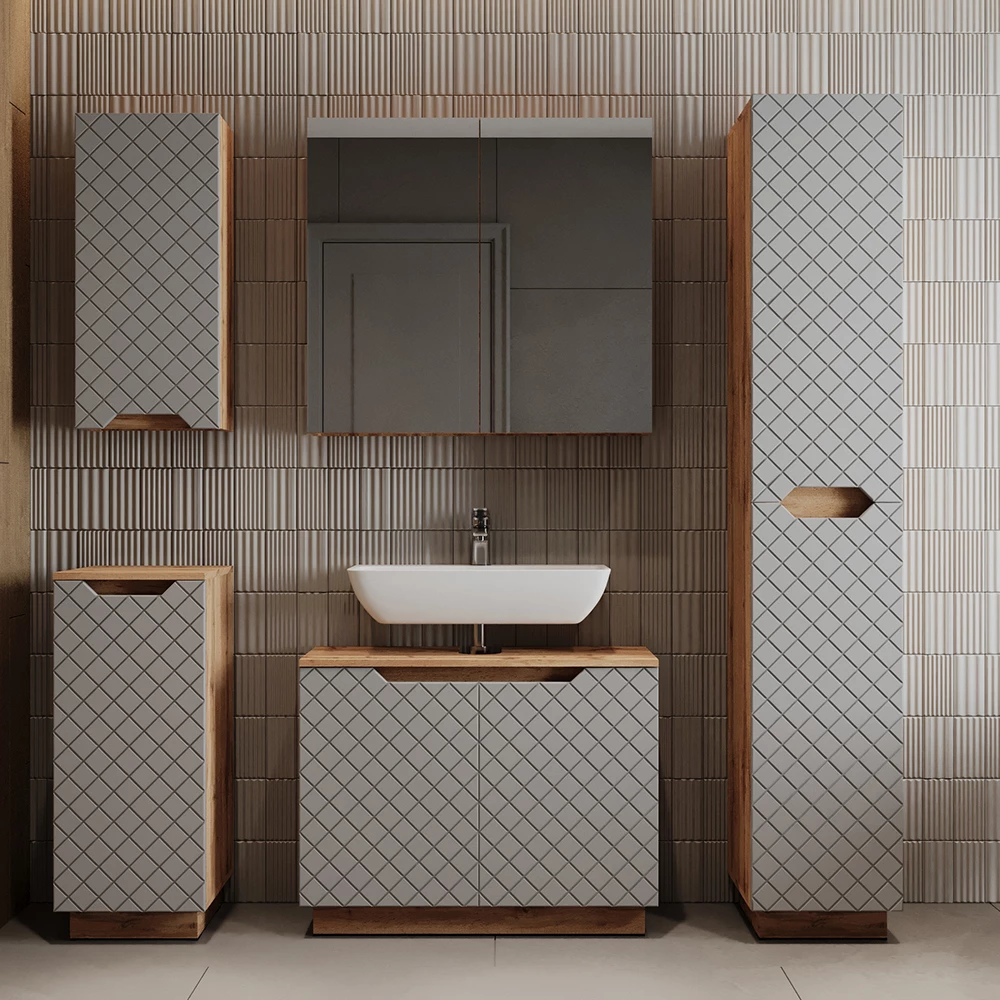 Mobile sottolavabo per bagno Lotta Rovere/grigio con struttura in piastrelle 79.6 x 62.1 cm con 2 porte Vicco