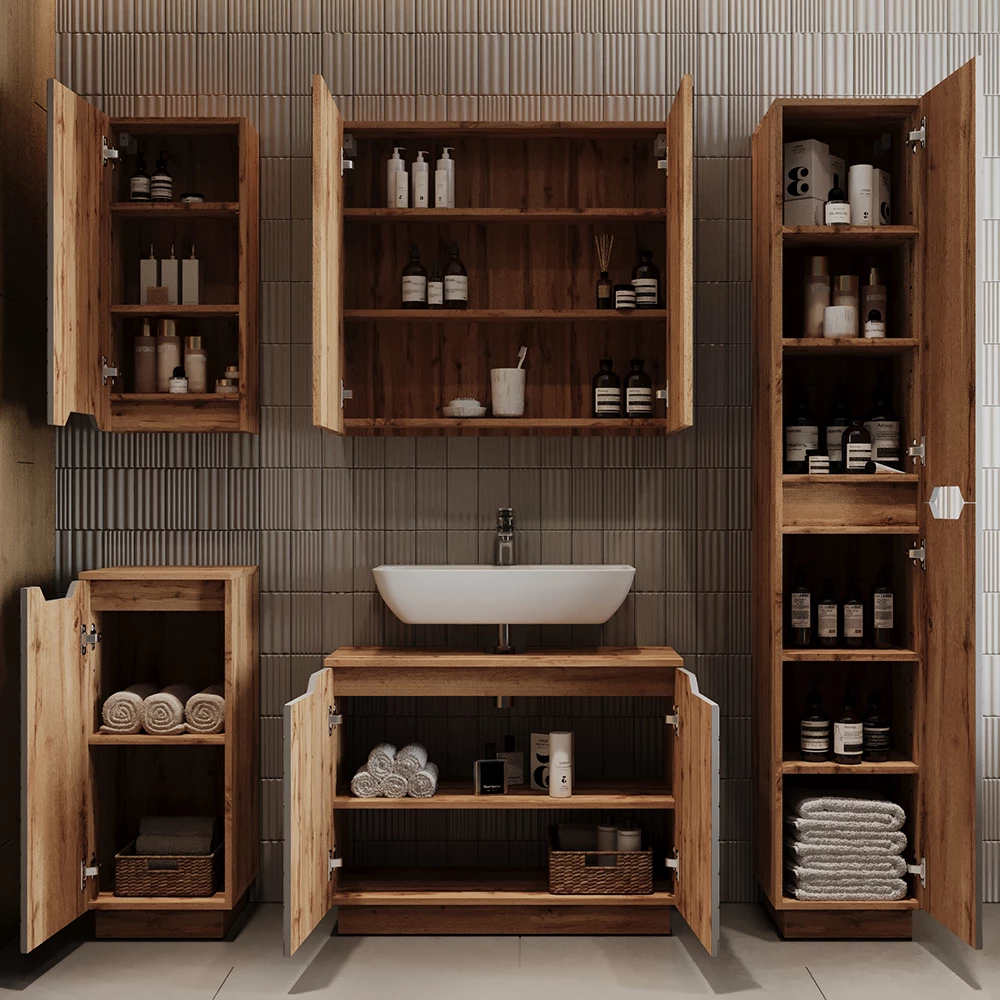 Mobile sottolavabo per bagno Lotta Rovere/grigio con struttura in piastrelle 79.6 x 62.1 cm con 2 porte Vicco