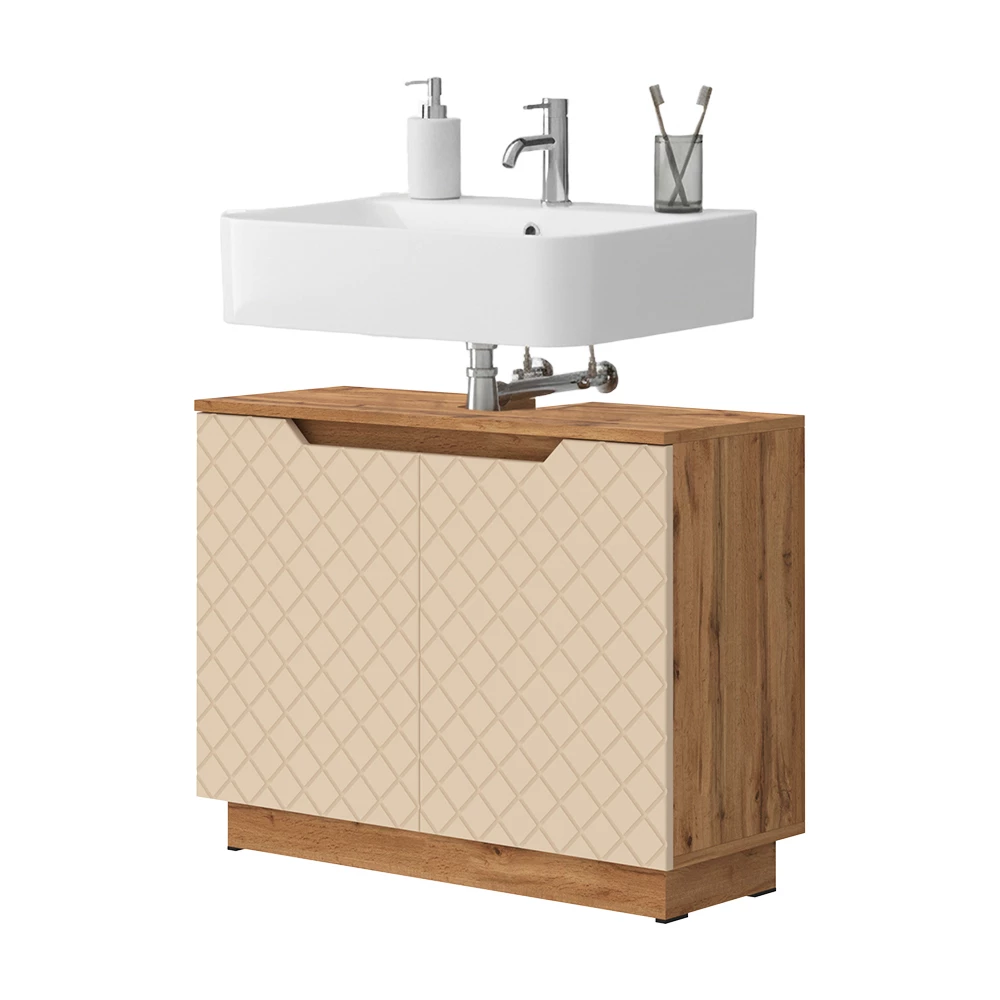 Wastafelonderkast in Kasjmier on white background with decorative elements