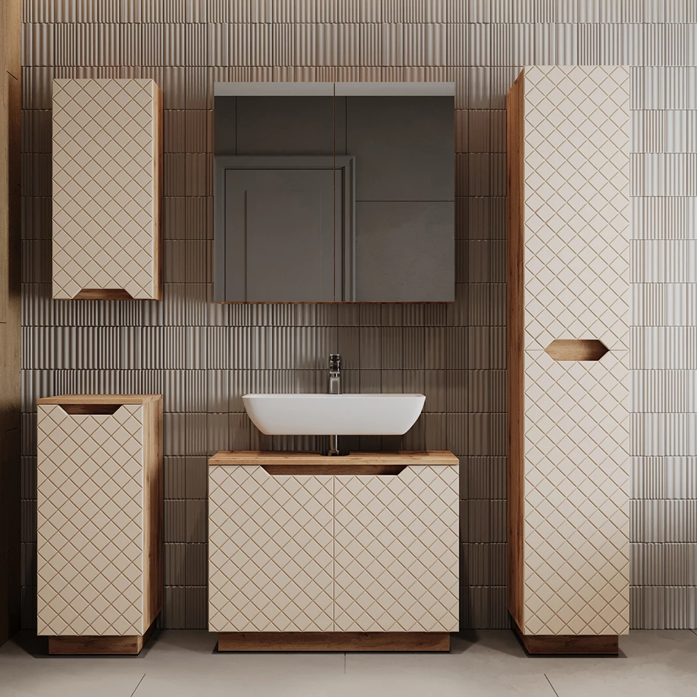 Wastafelonderkast Lotta Eiken/kasjmier met tegelstructuur 79.6 x 62.1 cm met 2 deuren Vicco