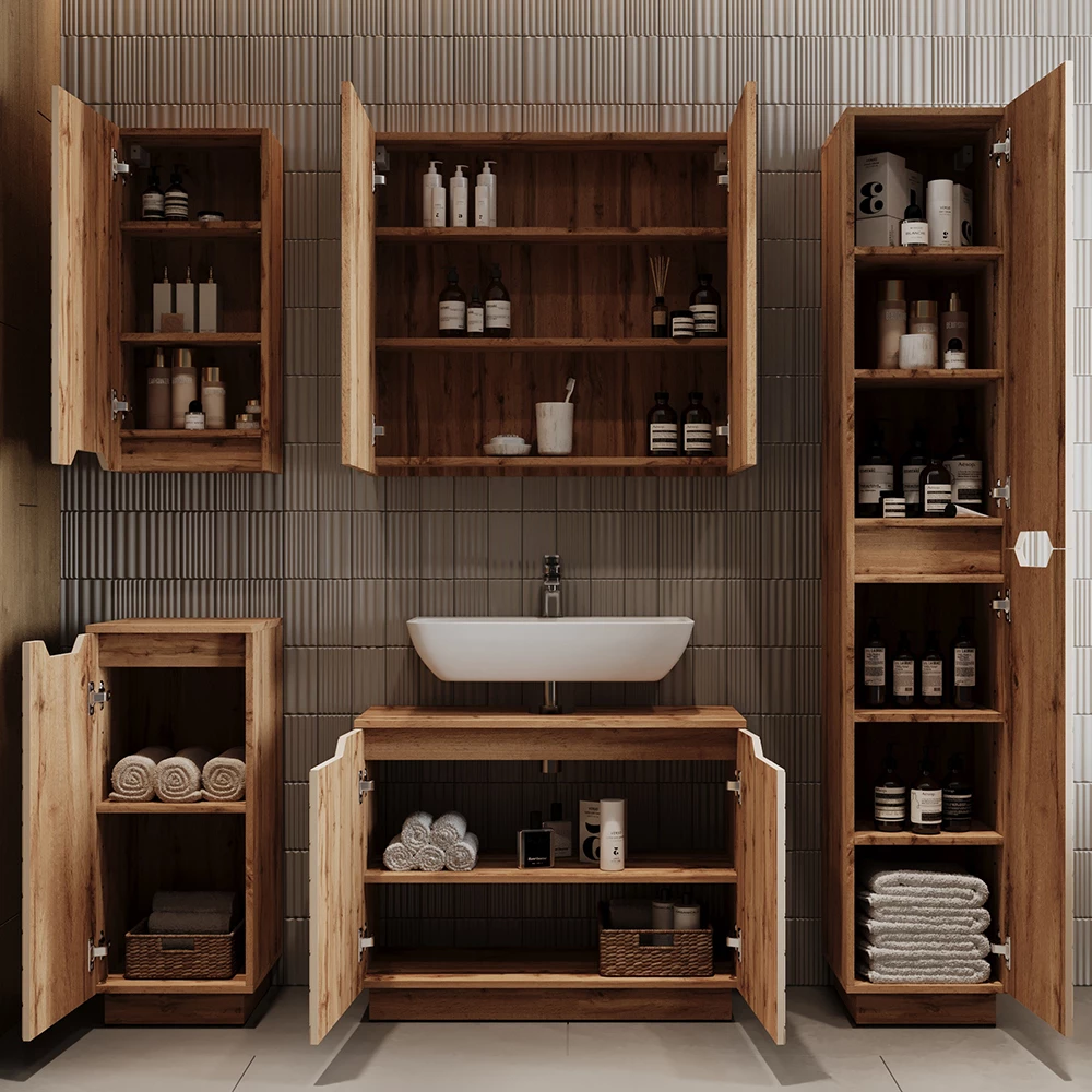 Wastafelonderkast Lotta Eiken/kasjmier met tegelstructuur 79.6 x 62.1 cm met 2 deuren Vicco