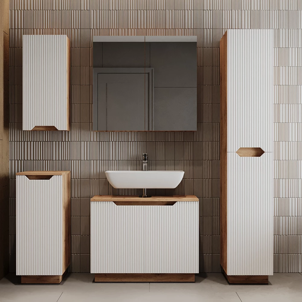 Meuble vasque simple Lotta Chêne/blanc rayé 79.6x62.1cm avec 2 portes Vicco