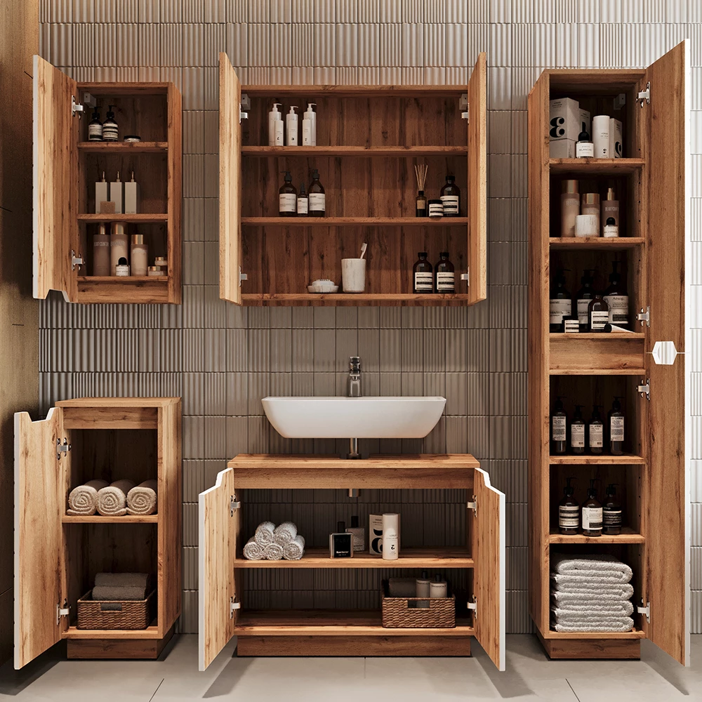 Meuble vasque simple Lotta Chêne/blanc rayé 79.6x62.1cm avec 2 portes Vicco