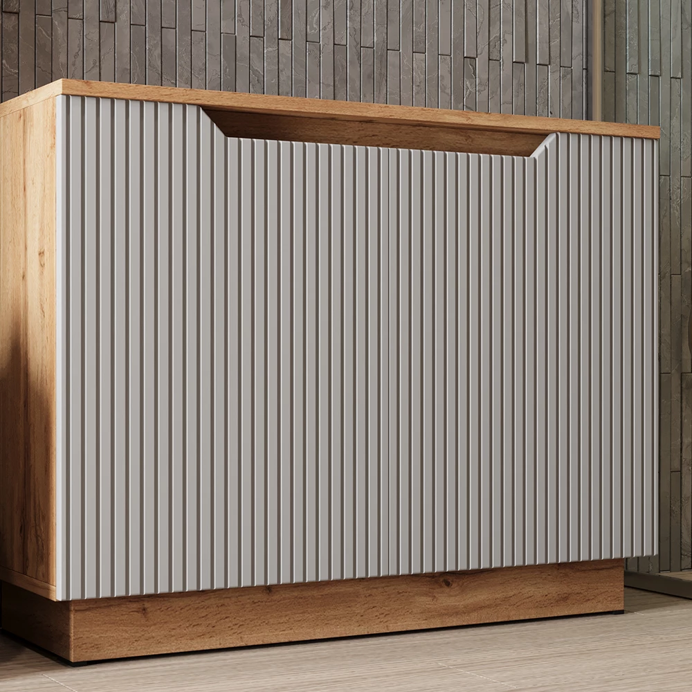 Meuble vasque simple en Gris, présenté dans un décor ambiant avec décoration