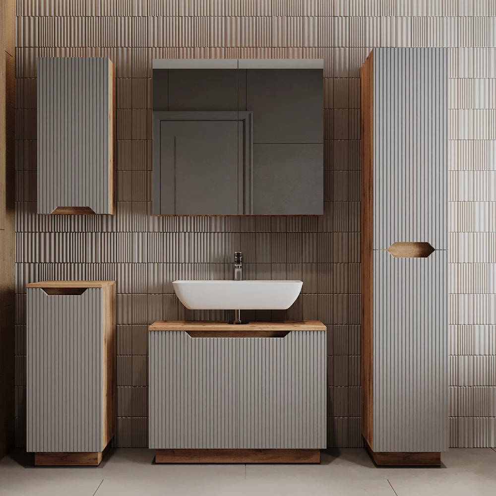 Meuble vasque simple Lotta Chêne/gris rayé 79.6x62.1cm avec 2 portes Vicco