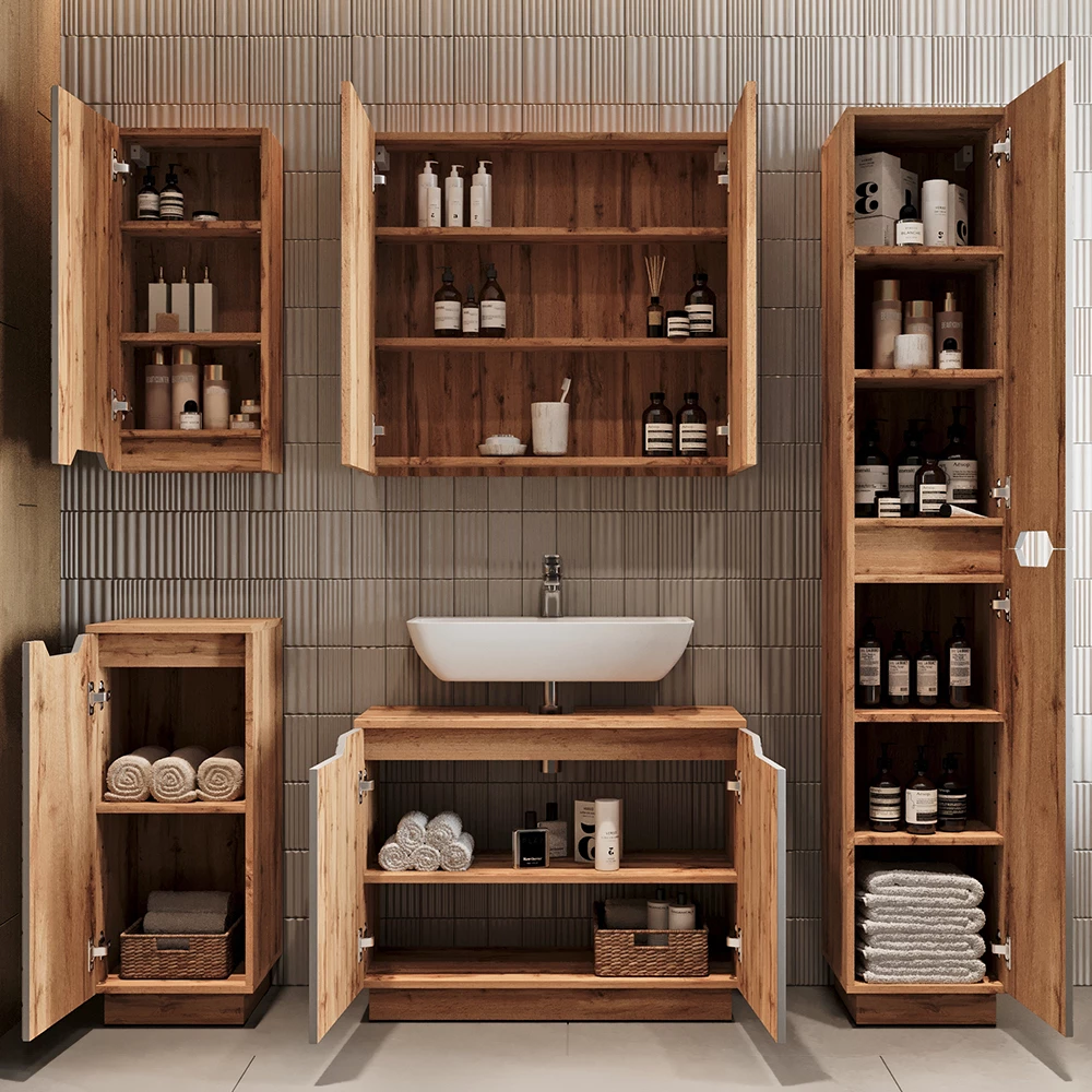 Meuble vasque simple Lotta Chêne/gris rayé 79.6x62.1cm avec 2 portes Vicco