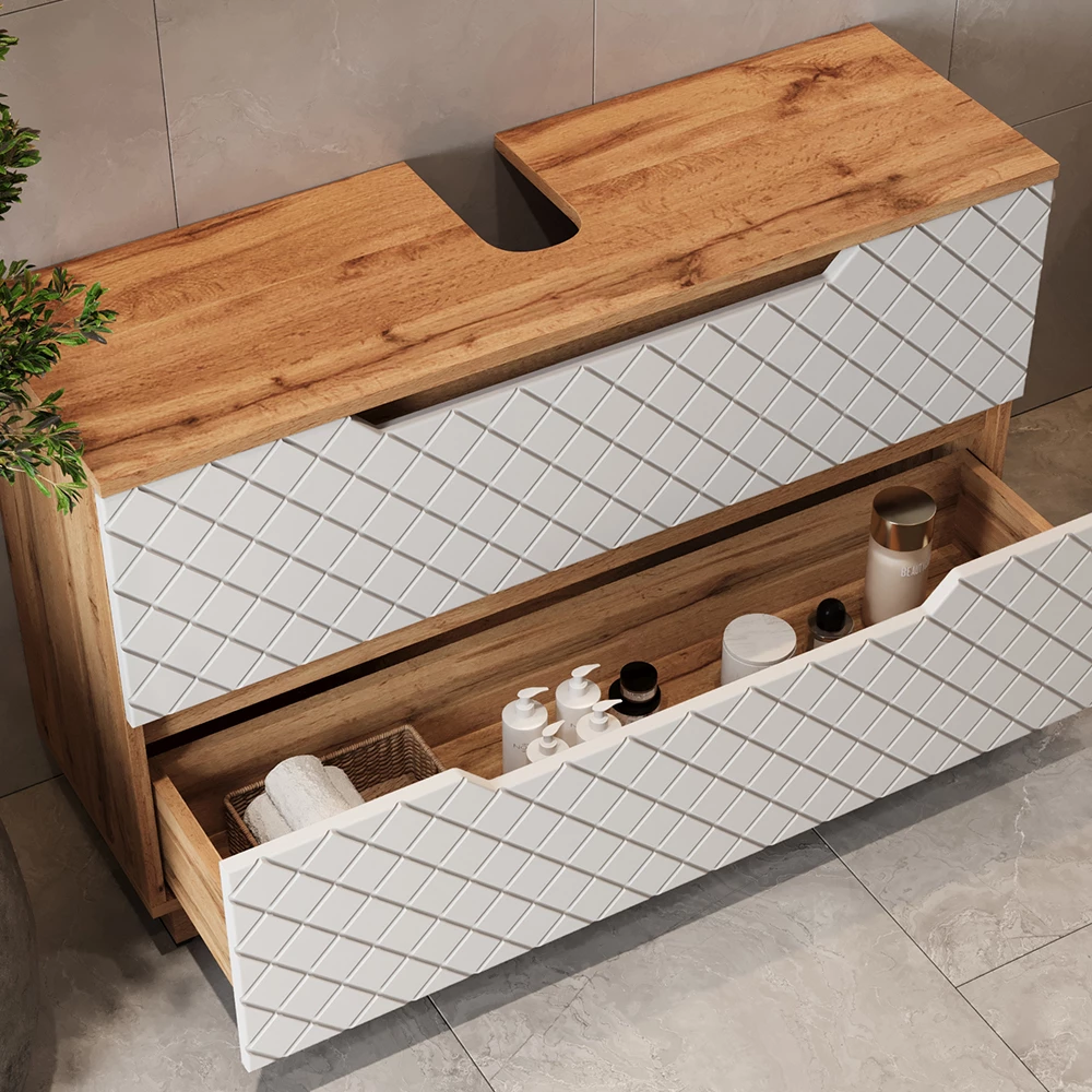 Close-up of Wastafelonderkast in Wit, showing design and surface details